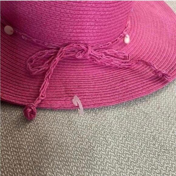 Pink Beachy Straw Floppy Hat Coastal Grandma Spring Beaded - Picture 3 of 6